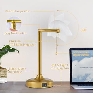 Vintage USB Typ-C Lades ch reibt isch Bankers Lampe mit flexiblem Arm E26 Glühbirne enthalten Kristall Acryl Weiß Home Office Tisch lampe - Product Image 5