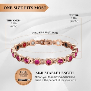 Joyería Biomagnética, Pulsera Magnética de Acero Inoxidable Color Oro Rosa con Piedra Fucsia para Mujer, Joyería para Artritis, Pulsera Magnética de Aluminio - Product Image 3