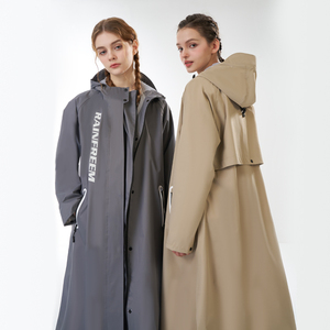 Rainfreem High Quality Waterproof <strong>Long</strong> Trench Pongee Fabric PVC Coating Fashion <strong>Raincoat</strong> Poncho Camping - Product Image 1