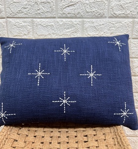 Premium Handcrafted Modern Blue and Kora Star Embroidery 100% Cotton Cushion Cover Sofa Cover Holiday Home Decor - Product Image 3