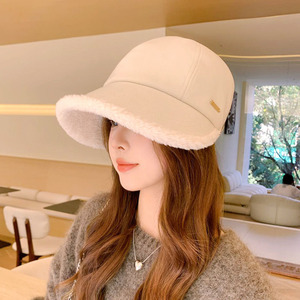 Women's Plush Bucket Hat Beige Warm Ear Covering Autumn Winter Cycling Cap Breathable Windproof Sun Shading Adult Size - Product Image 2