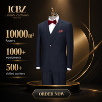 Jas Pria 3 Potong ODM Custom dari Wol Merino Australia Warna Navy dengan Kerah Notch dan Kancing Emas, Jas Pernikahan Mewah Grosir