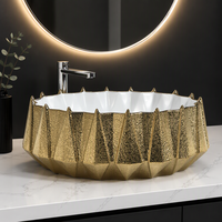 Lavabo de salle de bain en porcelaine de luxe, plaqué or, à poser sur comptoir, pour hôtel et villa