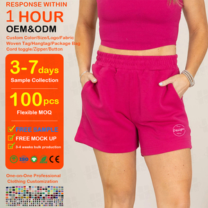 Shorts en coton respirant pour femme, taille élastique, personnalisables avec logo brodé sur la taille, style décontracté, vente en gros - Product Image 1