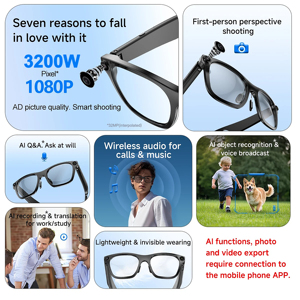 Gafas de Sol Inteligentes Inalámbricas con Cámara HD de 8MP, Traducción por IA, para Uso en Exteriores, con Funciones de Llamadas y Música con Manos Libres - Product Image 2