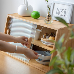 New wooden tabletop <b>sideboard</b>, double-layer glass dish cabinet, kitchen countertop tea cabinet, <b>mini</b> coffee cabinet for home - Product Image 2