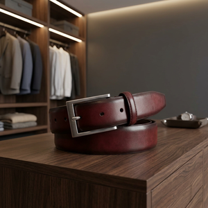 Autre ceinture formelle décontractée en cuir véritable bordeaux et argenté, avec boucle rectangulaire à ardillon, pour homme, imperméable, légère et écologique - Product Image 2
