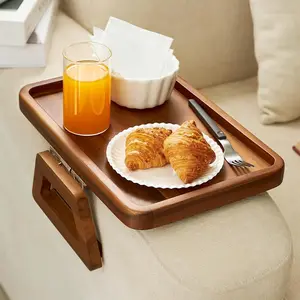 Wide Couch Wooden Folding Armrest Tray Tea Breakfast Eating And Drink Side Tables Clip On Sofa Arm Rest Tray Acacia Wood