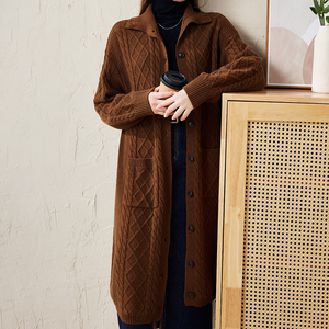 <span class=keywords><strong>Cardigan</strong></span> <span class=keywords><strong>Lungo</strong></span> Elegante Invernale Personalizzato 100% <span class=keywords><strong>Lana</strong></span> per Donna, Lavorazione a Maglia <span class=keywords><strong>Grossa</strong></span> Intrecciata, Apertura Frontale - Product Image 4