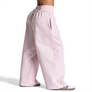 Men's Gray Elastic Waist <b>Wide</b> <b>Leg</b> Sweatpants Casual Midweight Knitted Breathable High Waist <b>Joggers</b> Autumn Wear - Product Image 4