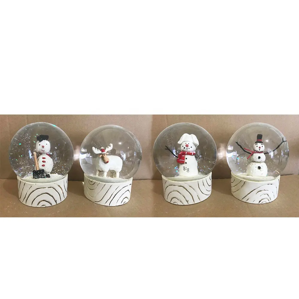 Giáng sinh thiết kế mới polyresin cơ sở màu trắng Snowman Hươu tuyết toàn cầu cho 4 cái Bộ