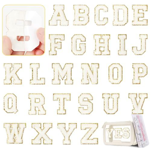 Personnalisable Beige Blanc Brodé Fer-Sur Lettre Patch Alpha-Fun Chenille Jersey Vêtements Numéros 0-9 <span class=keywords><strong>Alphabet</strong></span> Tissu Machine - Product Image 2