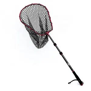 Custom Silica Gel Netting Monofilament Double Telescopic Fly Fish Fishing Landing Net Folding Hand Landing Net