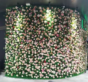 Tizen dekorasi pernikahan 3D buatan, dekorasi latar belakang Panel dinding bunga mawar sutra buatan kustom