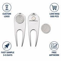 Outil de réparation de divots de golf personnalisé en alliage de zinc 79 mm avec marqueur de balle magnétique, logo gravé, accessoires cadeaux avec emballage, vente en gros OEM