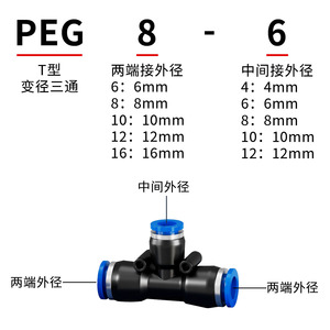 Chen Chi Pneumatic T Type Tee Reducer <b>Connector</b> 8-6mm PBT Plastic <b>Quick</b> Fitting For Air Hose - Product Image 1