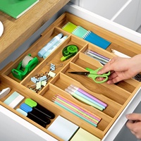 Organisateur de tiroir extensible en bambou pour couverts et ustensiles, séparateur réglable pour cuisine, salle à manger, bureau, vente en gros, personnalisable, OEM