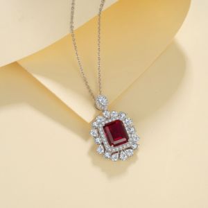 925 Sterling Silver Lab-Grown <b>Ruby</b> <b>Necklace</b> - Product Image 3
