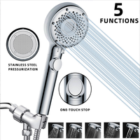 Pommeau de douche chromé 1.8GPM 2.5GPM pour salle de bain, cinq modes de jet, micro-bulles, filtre KDF anti-chlore, douchette à main