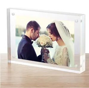 Free Stand Desktop Decor 4x6 Double Sided Magnetic Clear Acrylic Block Photo Frames For Displaying