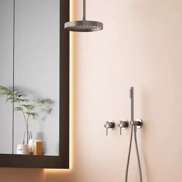HONGDEC Concealed Shower Set Rainfall Head and Flexible Handheld Spray Wall Mount or Ceiling Mount for Hotel Gym Project