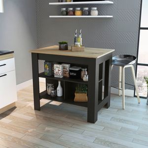 Chariot de cuisine moderne DB Brooklyn en bois de chêne massif avec trois étagères dissimulées îlot de cuisine - Product Image 6