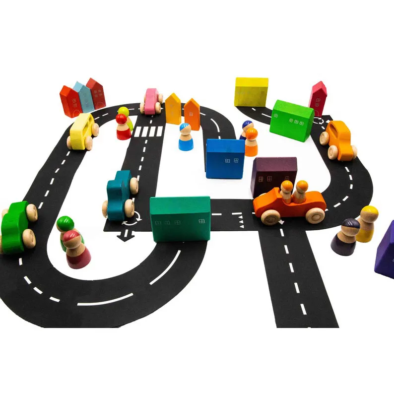 Set Mainan Puzzle Mobil, Set Slot Kereta Api, Mainan Kayu untuk Jalur Kereta Bayi