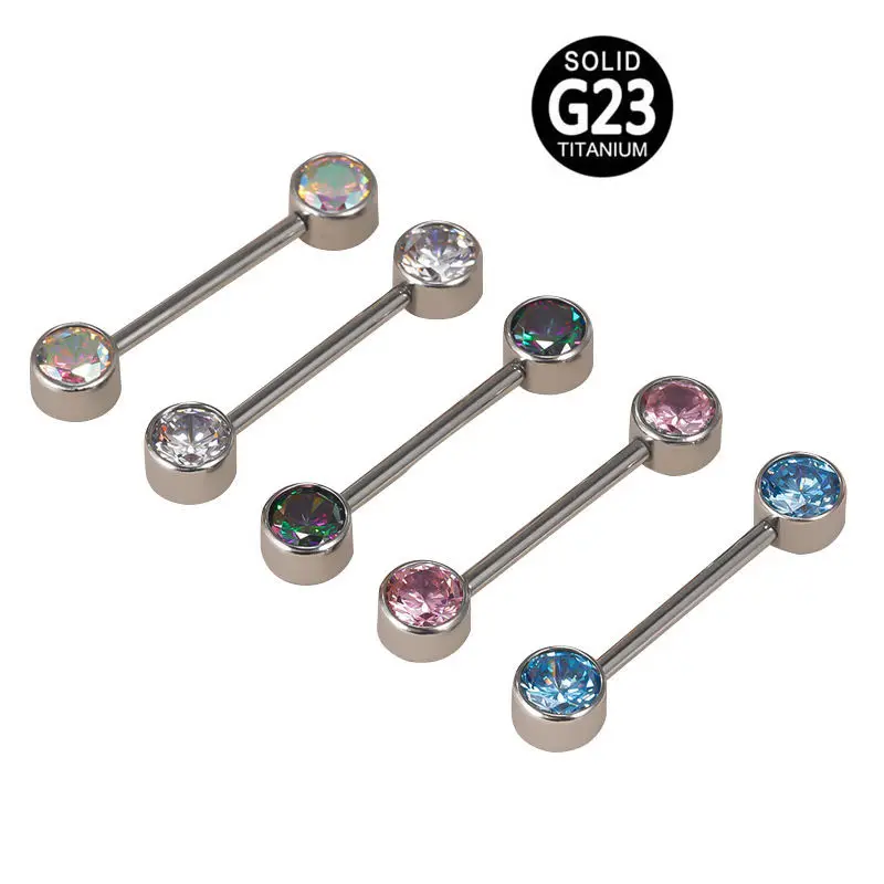 ASTM F136 Barbell en titane fileté à l'intérieur CZ pierre mamelon corps Piercing bijoux lèvres ongles sourcils goujon