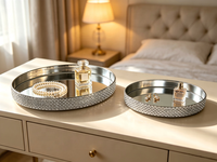 Ensemble de plateaux en métal argenté avec base miroir, plateaux décoratifs miroir pour bijoux, cosmétiques, desserts, table, décoration de maison, mariage, fête
