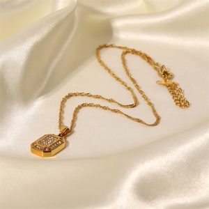 High Quality Exquisite Crystal Stone Rectangle Gold Stainless Steel Zircon Pendant Necklace for Women - Product Image 2
