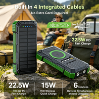 Batterie externe solaire 30000 mAh à succès avec 4 câbles intégrés, charge sans fil 15W, charge rapide PD22.5W, étanche IP67 et anti-poussière