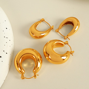 Pendientes de aro chapados en oro de acero de titanio, gruesos y huecos, para mujer, joyería de moda - Product Image 2