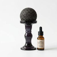 Porte-bougie en verre avec boule de pierre de lave, diffuseur d'huiles essentielles, aromathérapie, sphère de roche volcanique, purificateur d'air