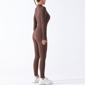 Hot Bán Đầy Đủ Chiều Dài Dài Giản Dị Playsuit Thể Thao Mặc Phụ Nữ Phòng Tập Thể Dục Rompers Mùa Thu Zip Mỏng Phù Hợp Với Yoga Một Mảnh Jumpsuit - Product Image 2