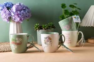 Tazza da Caffè in <span class=keywords><strong>Ceramica</strong></span> Personalizzata 350ml, Ecologica e Sicura <span class=keywords><strong>per</strong></span> Alimenti, con Motivo Floreale, Adatta al Microonde - Product Image 2