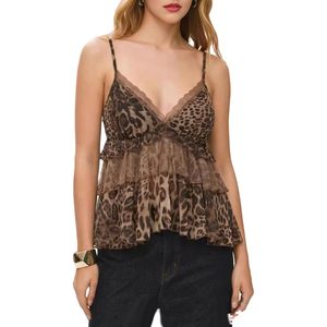 Haut babydoll en mousseline imprimé guépard pour femme, col halter, sans manches, avec bordure en dentelle douce, tenue de nuit tendance pour l'été - Product Image 6