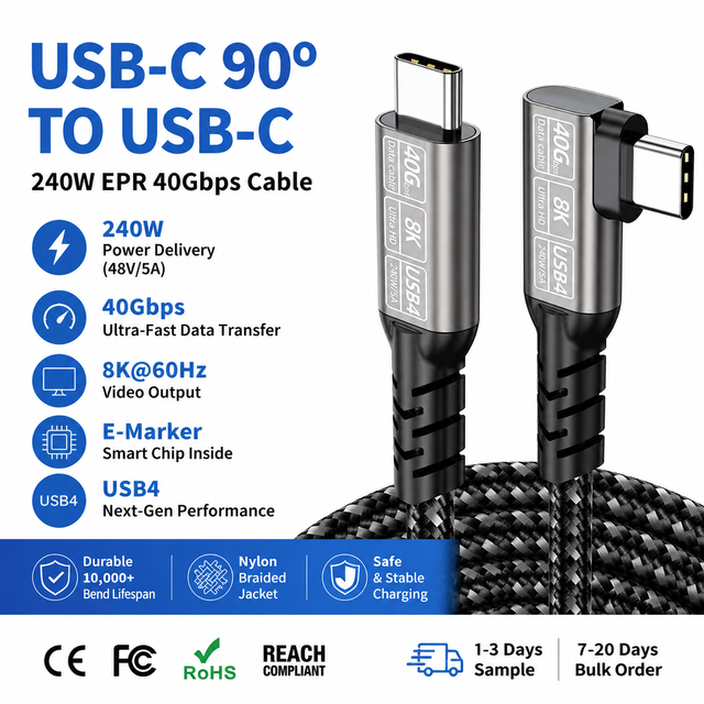 LUNG KAY Thunderbolt 4 Cable 40Gbps 240W PD 3.1 Fast Charging USB4 USB-C to USB-C Cord 8K 60Hz Video for MacBook Pro OEM