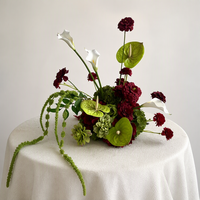 Boule de fleurs artificielle PPS en gros, rouge vin et verte, 30 cm, pour centre de table de mariage et décoration événementielle