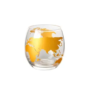 व्हिस्की ग्लास शैली सुनहरा विश्व मानचित्र डिजाइन व्हिस्की चश्मा