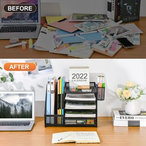 Organisateur de <span class=keywords><strong>bureau</strong></span> en maille avec porte-documents, organiseur de papier à 5 niveaux, tiroir, 2 porte-stylos, porte-revues pour fournitures de <span class=keywords><strong>bureau</strong></span> - Product Image 5