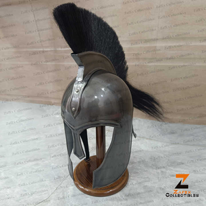 หมวกกันน็อคทรอยยุคกลางที่ทำด้วยมือสไตล์กรีกดั้งเดิมสำหรับชุดเกราะคอร์ตินเธียนแบบดั้งเดิมพร้อมขนนกสีดำสไตล์ย้อนยุคทำจากเหล็กอ่อน - Product Image 2