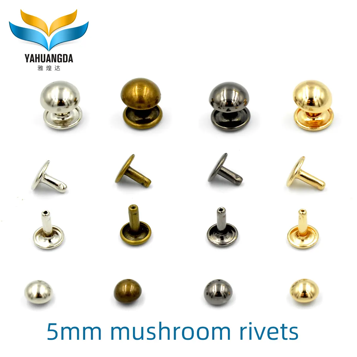 High Quality 5mm Double Mushroom Rivets Wholesale Factory Price Metal Screws and Leather Rivets for Handbags