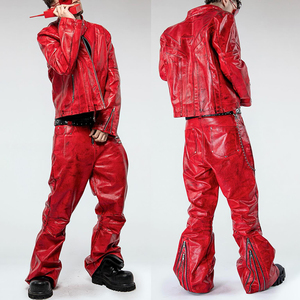 Produttore OEM di Abbigliamento Personalizzato, Set Giacca in Pelle da Camionista e <span class=keywords><strong>Pantaloni</strong></span> a Zampa d'Elefante, <span class=keywords><strong>Tuta</strong></span> in Pelle da Uomo - Product Image 1