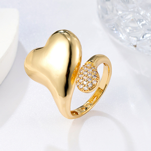 NYH 패션 18K 금도금 지르콘 오픈 링 조절 가능한 큰 하트 모양 지르콘 반지 (남녀공용) - Product Image 6