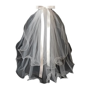 Robe de mariée populaire ODM en style voile appliqué avec nœud, pour adultes et enfants, certifiée, double couche, courte, blanc nacré - Product Image 5