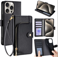 Funda con Cierre y Clip para Tarjetas, para Samsung S23 S24 Plus, Monedero, Fundas de Cuero de Lujo para Teléfono 15 Pro 14 13 12 11 Pro Max