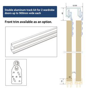 Kit perangkat keras pintu geser lemari jalur aluminium sistem Bypass untuk pintu lemari pakaian ganda - Product Image 3