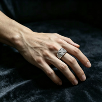 Bague Hip Hop large et massive pour homme, micro-pavée de zircon carré, en laiton plaqué platine, bague statement