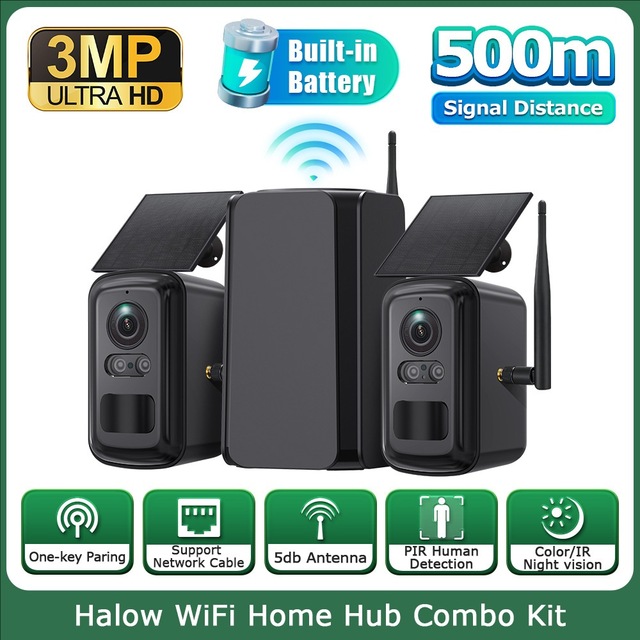 3MP Home Hub Solar Camera System 2 Cam Kit Outdoor WiFi Solar Security Camera Set 2-Way Talk Zero Fees Always Free ST-WRK02