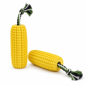 Corn Shape Rubber Dog Chew Toy Yellow Bumpy <strong>Kernel</strong> Texture with Braided Cotton Rope Tough Pet Chew Toy for Medium Large Dogs - Product Image 3